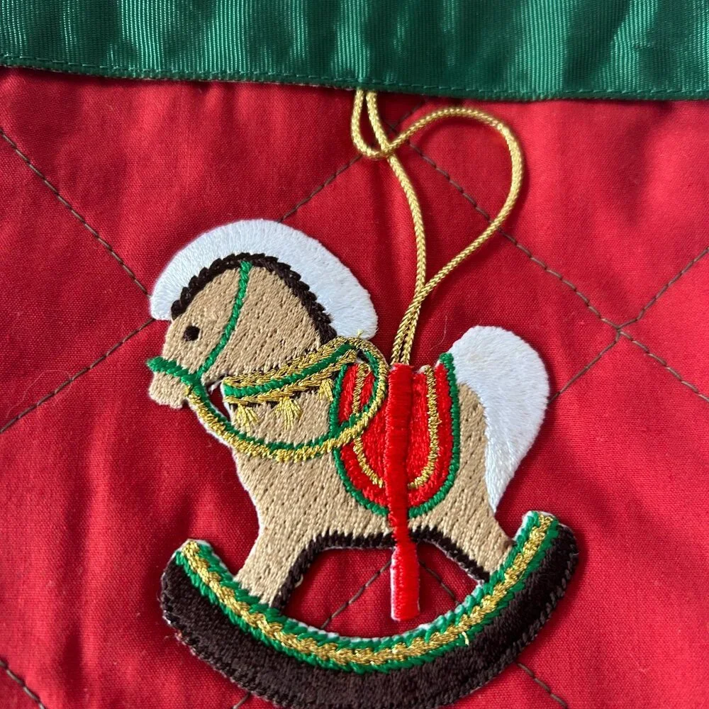 VINTAGE Rocking Horse Christmas Stocking Holiday Classic 15 in X 6‎ in